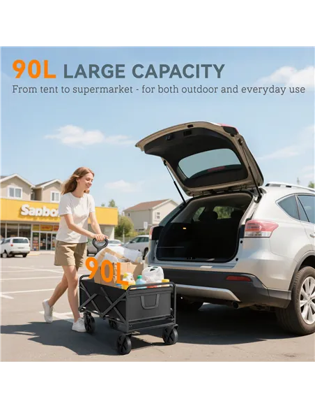 Outsunny Folding Steel Frame Garden Storage Cart, with Wheels and Handle - Black