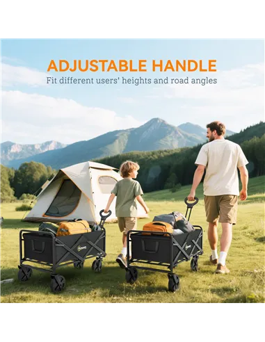 Outsunny Folding Steel Frame Garden Storage Cart, with Wheels and Handle - Black