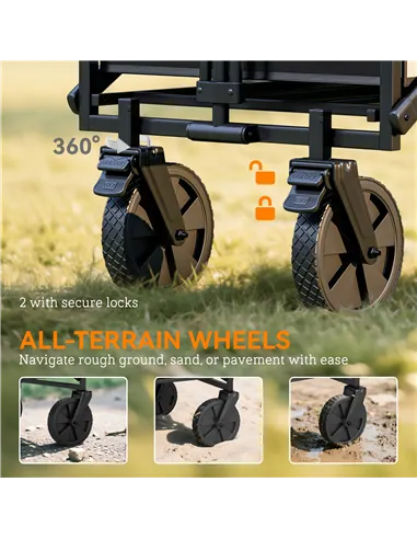 Outsunny Folding Steel Frame Garden Storage Cart, with Wheels and Handle - Black