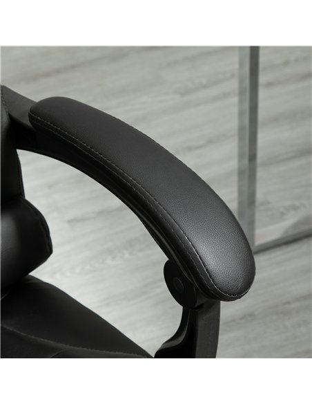 HOMCOM Executive Office Chair, PU Leather Home Office Chair with Swivel Wheels, Reclining Backrest, Retractable Footrest, Black