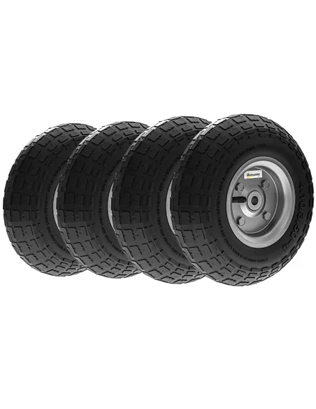 Outsunny Set of 4 Pneumatic Wheels, 10" Wheelbarrow Wheels Replacement for Barn Carts, Hose Carts, Garden Carts, Sack Trucks, Bl