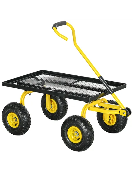 Outsunny Garden Trolley Cart, Heavy Duty Garden Cart with Metal Frame, 10" Pneumatic Wheels, Rotating Handle, 150kg Capacity, fo