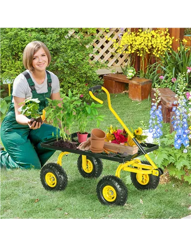 Outsunny Garden Trolley Cart, Heavy Duty Garden Cart with Metal Frame, 10" Pneumatic Wheels, Rotating Handle, 150kg Capacity, fo