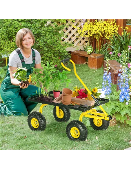 Outsunny Garden Trolley Cart, Heavy Duty Garden Cart with Metal Frame, 10" Pneumatic Wheels, Rotating Handle, 150kg Capacity, fo