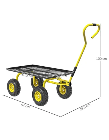 Outsunny Garden Trolley Cart, Heavy Duty Garden Cart with Metal Frame, 10" Pneumatic Wheels, Rotating Handle, 150kg Capacity, fo