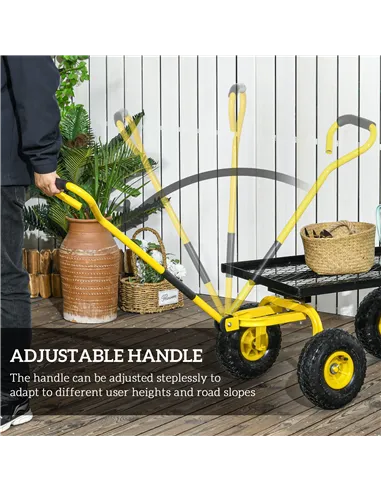 Outsunny Garden Trolley Cart, Heavy Duty Garden Cart with Metal Frame, 10" Pneumatic Wheels, Rotating Handle, 150kg Capacity, fo