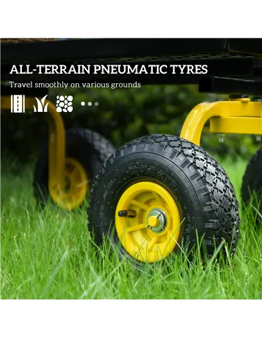 Outsunny Garden Trolley Cart, Heavy Duty Garden Cart with Metal Frame, 10" Pneumatic Wheels, Rotating Handle, 150kg Capacity, fo