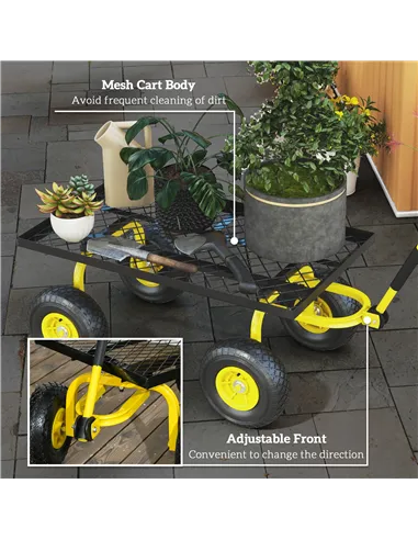 Outsunny Garden Trolley Cart, Heavy Duty Garden Cart with Metal Frame, 10" Pneumatic Wheels, Rotating Handle, 150kg Capacity, fo