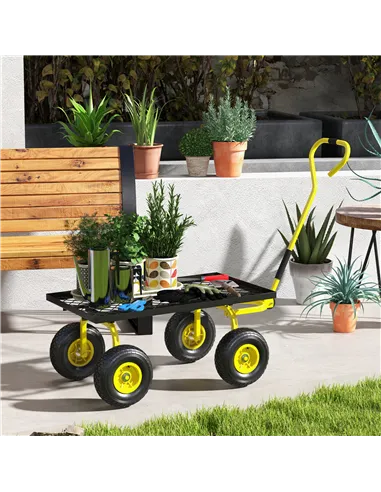 Outsunny Garden Trolley Cart, Heavy Duty Garden Cart with Metal Frame, 10" Pneumatic Wheels, Rotating Handle, 150kg Capacity, fo