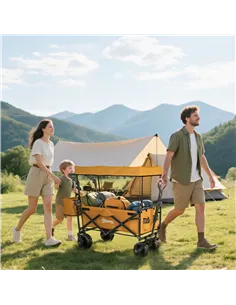 Outsunny 120L Festival Trolley on Wheels, Folding Camping Trolley Cart with Removable Canopy, All-Terrain Wheels, Adjustable Han 2