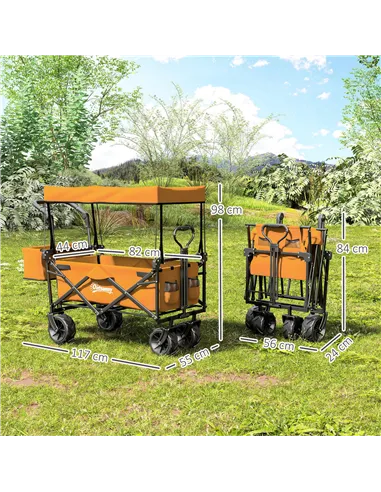 Outsunny 120L Festival Trolley on Wheels, Folding Camping Trolley Cart with Removable Canopy, All-Terrain Wheels, Adjustable Han