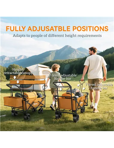 Outsunny 120L Festival Trolley on Wheels, Folding Camping Trolley Cart with Removable Canopy, All-Terrain Wheels, Adjustable Han