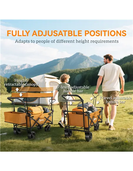 Outsunny 120L Festival Trolley on Wheels, Folding Camping Trolley Cart with Removable Canopy, All-Terrain Wheels, Adjustable Han
