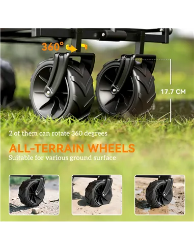 Outsunny 120L Festival Trolley on Wheels, Folding Camping Trolley Cart with Removable Canopy, All-Terrain Wheels, Adjustable Han