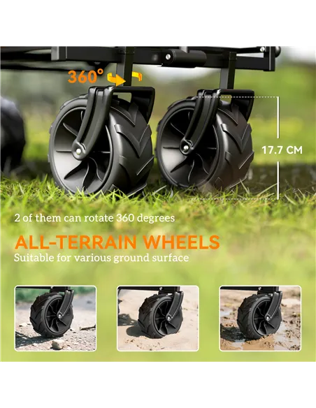 Outsunny 120L Festival Trolley on Wheels, Folding Camping Trolley Cart with Removable Canopy, All-Terrain Wheels, Adjustable Han