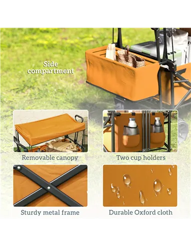 Outsunny 120L Festival Trolley on Wheels, Folding Camping Trolley Cart with Removable Canopy, All-Terrain Wheels, Adjustable Han