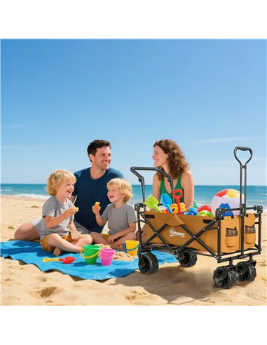 Outsunny 120L Festival Trolley on Wheels, Folding Camping Trolley Cart with Removable Canopy, All-Terrain Wheels, Adjustable Han
