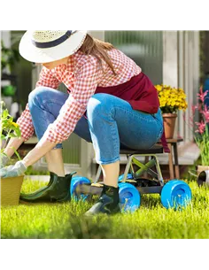 Outsunny Garden Storage Cart, with Top Seat - Blue 2