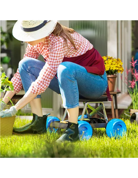 Outsunny Garden Storage Cart, with Top Seat - Blue