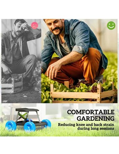 Outsunny Garden Storage Cart, with Top Seat - Blue