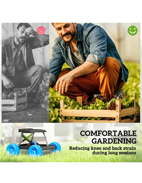 Outsunny Garden Storage Cart, with Top Seat - Blue