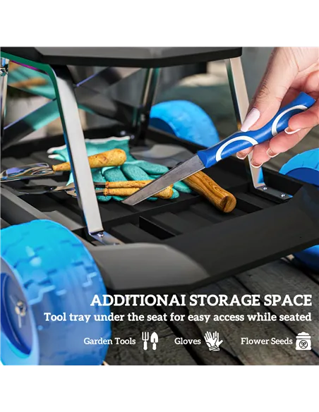 Outsunny Garden Storage Cart, with Top Seat - Blue