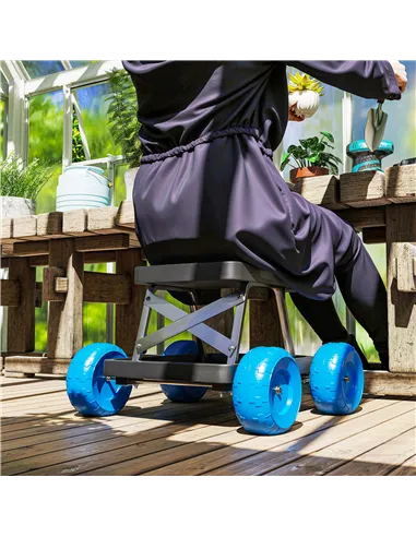 Outsunny Garden Storage Cart, with Top Seat - Blue