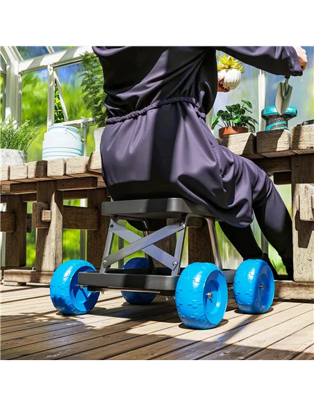 Outsunny Garden Storage Cart, with Top Seat - Blue