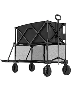 Outsunny Double Decker Folding Festival Trolley on Wheels, 200KG & 350L Capacity Collapsible Wagon Festival Trolley Cart with 13