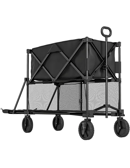 Outsunny Double Decker Folding Festival Trolley on Wheels, 200KG & 350L Capacity Collapsible Wagon Festival Trolley Cart with 13