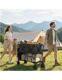 Outsunny Double Decker Folding Festival Trolley on Wheels, 200KG & 350L Capacity Collapsible Wagon Festival Trolley Cart with 13 2