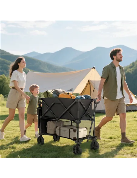 Outsunny Double Decker Folding Festival Trolley on Wheels, 200KG & 350L Capacity Collapsible Wagon Festival Trolley Cart with 13