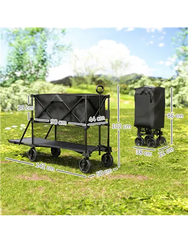 Outsunny Double Decker Folding Festival Trolley on Wheels, 200KG & 350L Capacity Collapsible Wagon Festival Trolley Cart with 13