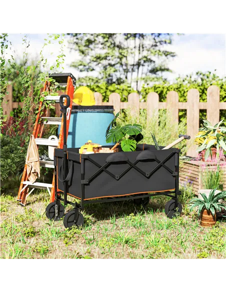 Outsunny 160L Festival Trolley on Wheels, Folding Camping Trolley Cart w/ Tailgate, 100kg Heavy Duty Garden Collapsible Folding 