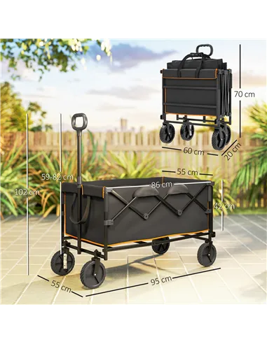 Outsunny 160L Festival Trolley on Wheels, Folding Camping Trolley Cart w/ Tailgate, 100kg Heavy Duty Garden Collapsible Folding 