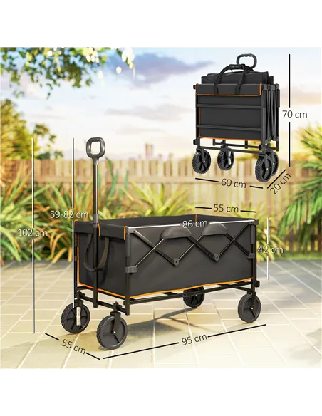 Outsunny 160L Festival Trolley on Wheels, Folding Camping Trolley Cart w/ Tailgate, 100kg Heavy Duty Garden Collapsible Folding 