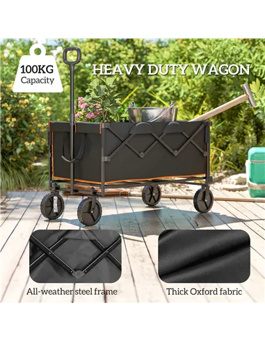 Outsunny 160L Festival Trolley on Wheels, Folding Camping Trolley Cart w/ Tailgate, 100kg Heavy Duty Garden Collapsible Folding 