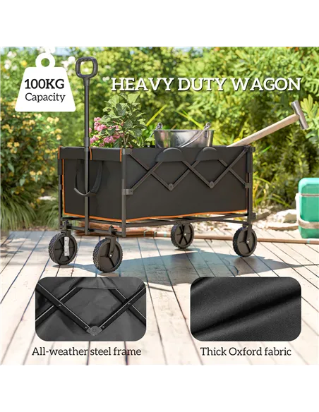 Outsunny 160L Festival Trolley on Wheels, Folding Camping Trolley Cart w/ Tailgate, 100kg Heavy Duty Garden Collapsible Folding 