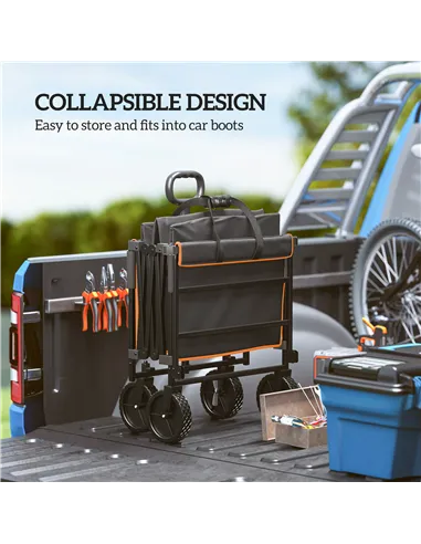 Outsunny 160L Festival Trolley on Wheels, Folding Camping Trolley Cart w/ Tailgate, 100kg Heavy Duty Garden Collapsible Folding 