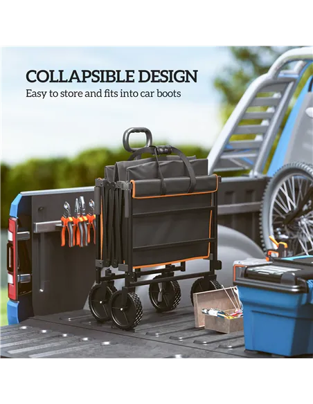 Outsunny 160L Festival Trolley on Wheels, Folding Camping Trolley Cart w/ Tailgate, 100kg Heavy Duty Garden Collapsible Folding 