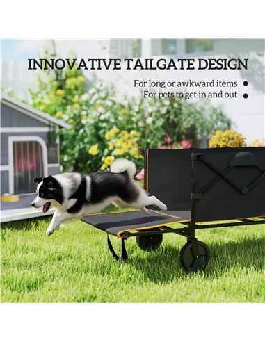 Outsunny 160L Festival Trolley on Wheels, Folding Camping Trolley Cart w/ Tailgate, 100kg Heavy Duty Garden Collapsible Folding 