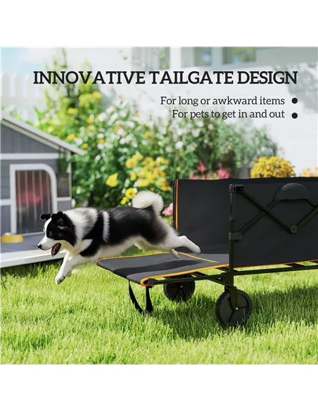 Outsunny 160L Festival Trolley on Wheels, Folding Camping Trolley Cart w/ Tailgate, 100kg Heavy Duty Garden Collapsible Folding 