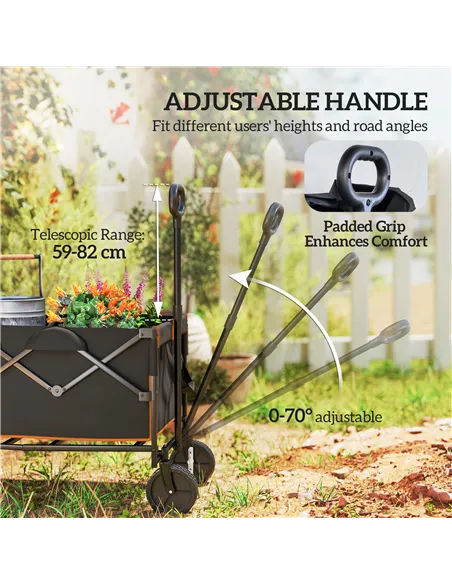 Outsunny 160L Festival Trolley on Wheels, Folding Camping Trolley Cart w/ Tailgate, 100kg Heavy Duty Garden Collapsible Folding 