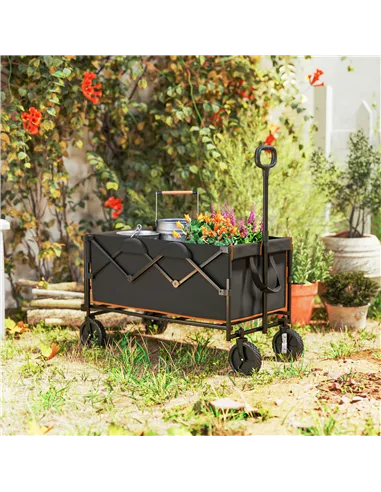 Outsunny 160L Festival Trolley on Wheels, Folding Camping Trolley Cart w/ Tailgate, 100kg Heavy Duty Garden Collapsible Folding 