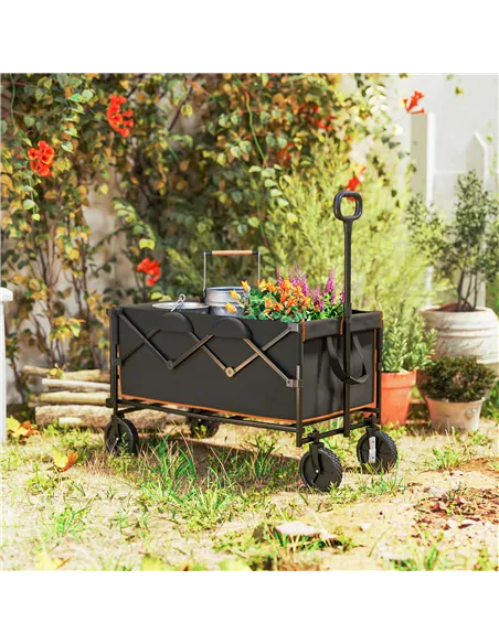 Outsunny 160L Festival Trolley on Wheels, Folding Camping Trolley Cart w/ Tailgate, 100kg Heavy Duty Garden Collapsible Folding 