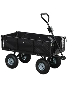 Outsunny 114L Steel Frame Garden Cart Trolley - Black