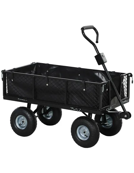Outsunny 114L Steel Frame Garden Cart Trolley - Black
