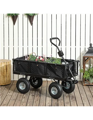 Outsunny 114L Steel Frame Garden Cart Trolley - Black