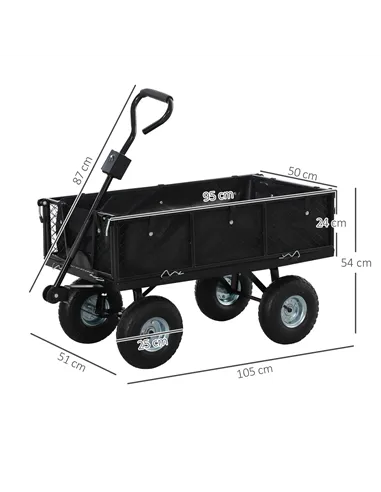 Outsunny 114L Steel Frame Garden Cart Trolley - Black