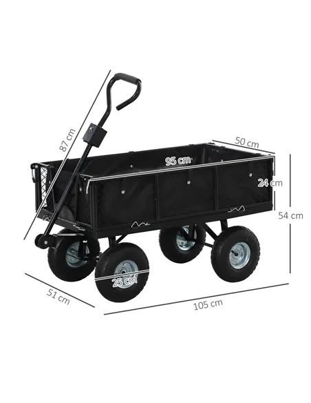 Outsunny 114L Steel Frame Garden Cart Trolley - Black